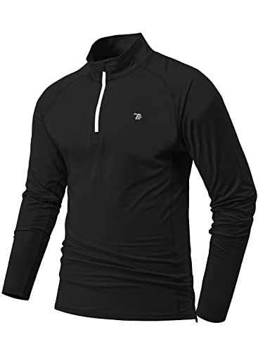 YSENTO Herren Laufshirt Langarm Sportshirt Atmungsaktiv Leicht Fitness Funktionsshirt Wandershirt mit 1/4 Zip(Schwarz,XL) von YSENTO