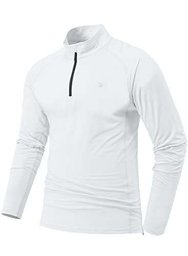 YSENTO Herren Laufshirt Langarm Sportshirt Atmungsaktiv Leicht Fitness Funktionsshirt Wandershirt mit 1/4 Zip(Weiß,L) von YSENTO