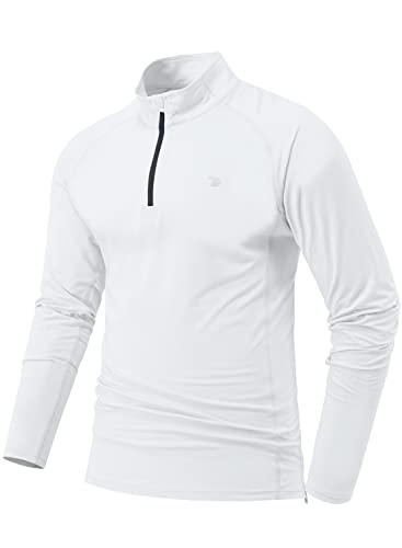 YSENTO Herren Laufshirt Langarm Sportshirt Atmungsaktiv Leicht Fitness Funktionsshirt Wandershirt mit 1/4 Zip(Weiß,M) von YSENTO