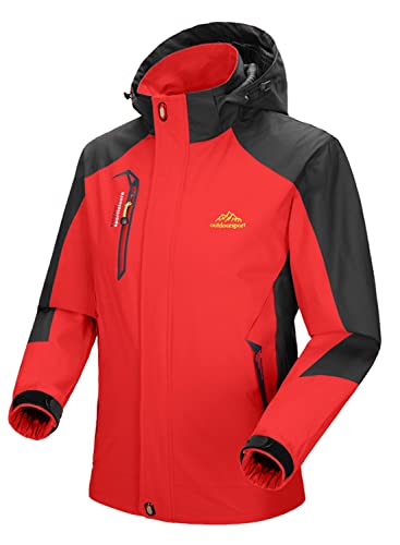 YSENTO Herren Regenjacke Wasserdichte Outdoor Atmungsaktive Wandern Funktionelle Softshell Winddichte Regenjacke mit abnehmbarer Kapuze(Rot,L) von YSENTO