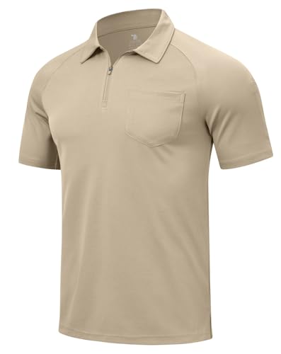 YSENTO Herren Poloshirt Kurzarm Atmungsaktiv Polohemd T Shirts 1/4 Zip Golf Polo Sommer Sport Shirts mit Brusttasche(Khaki,S) von YSENTO
