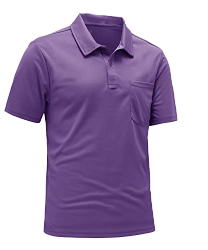 YSENTO Herren Poloshirts Dry Fit Kurzarm Kragen Golf T-Shirts mit Tasche, Violett, 3X-Groß von YSENTO