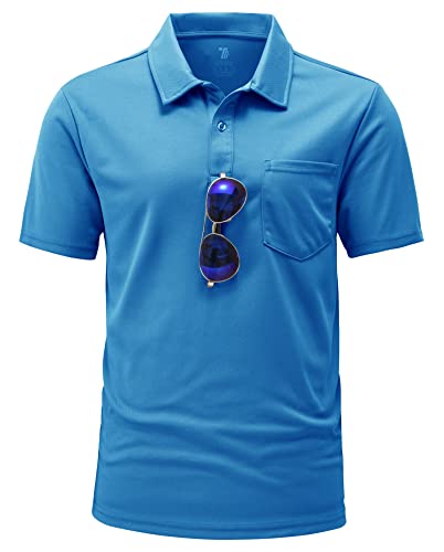 YSENTO Herren Poloshirts Kurzarm Golfshirts Atmungsaktiv Funktionell Tennis Arbeit Casual T-Shirts mit Brillenhalter(Blau,2XL) von YSENTO