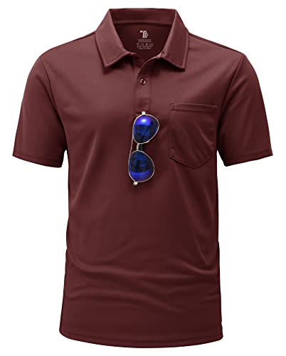 YSENTO Herren Poloshirts Kurzarm Golfshirts Atmungsaktiv Funktionell Tennis Arbeit Casual T-Shirts mit Brillenhalter(Weinrot,2XL) von YSENTO