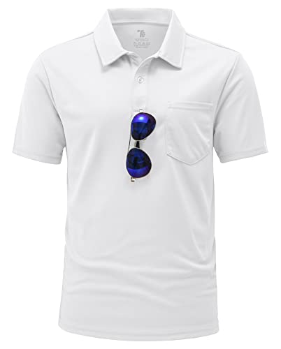 YSENTO Herren Poloshirts Kurzarm Golfshirts Atmungsaktiv Funktionell Tennis Arbeit Casual T-Shirts mit Brillenhalter(Weiß,S) von YSENTO