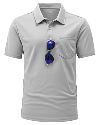 YSENTO Herren Poloshirts Kurzarm Polohemd T Shirts Golf Polo Slim Fit Tennis Polo T-Shirts mit Tasche(Hellgrau,L) von YSENTO