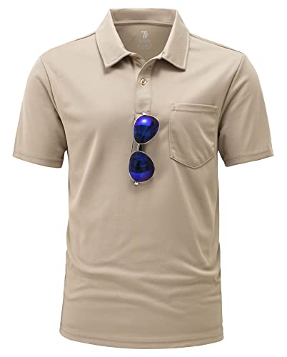 YSENTO Herren Poloshirts Kurzarm Polohemd T Shirts Golf Polo Slim Fit Tennis Polo T-Shirts mit Tasche(Khaki,2XL) von YSENTO