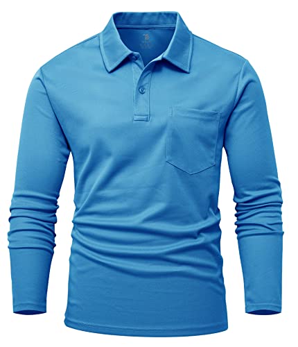 YSENTO Herren Poloshirts Langarm Golfshirts Schnelltrocknend Atmungsaktiv Outdoor Funktionell Tennis Arbeit Casual Polo T-Shirts Tops mit Brillenhalter(Blau,M) von YSENTO