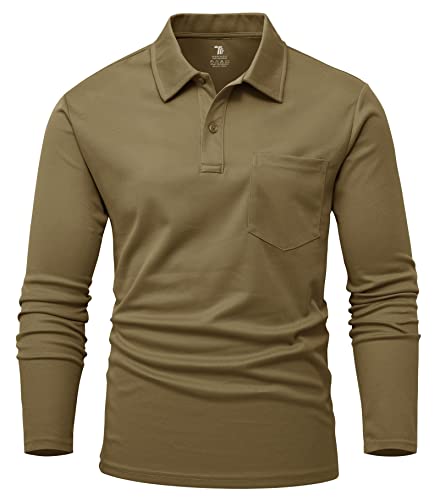YSENTO Herren Poloshirts Langarm Golfshirts Schnelltrocknend Atmungsaktiv Outdoor Funktionell Tennis Arbeit Casual Polo T-Shirts Tops mit Brillenhalter(Braun,XL) von YSENTO