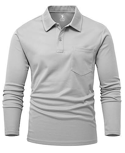 YSENTO Herren Poloshirts Langarm Golfshirts Schnelltrocknend Atmungsaktiv Outdoor Funktionell Tennis Arbeit Casual Polo T-Shirts Tops mit Brillenhalter(Hellgrau,2XL) von YSENTO