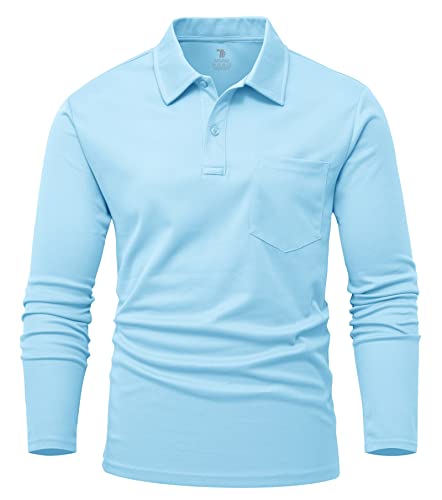 YSENTO Herren Poloshirts Langarm Golfshirts Schnelltrocknend Atmungsaktiv Outdoor Funktionell Tennis Arbeit Casual Polo T-Shirts Tops mit Brillenhalter(Himmelblau,3XL) von YSENTO