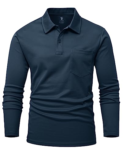 YSENTO Herren Poloshirts Langarm Golfshirts Schnelltrocknend Atmungsaktiv Outdoor Funktionell Tennis Arbeit Casual Polo T-Shirts Tops mit Brillenhalter(Marine,XL) von YSENTO