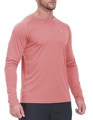 YSENTO Herren Rashguard UPF 50+ UV Schutz Shirt Schnell trocknen Leichter Sonnenschutz Langarm Funktions Schwimmshirt(Pfirsichrosa,S) von YSENTO
