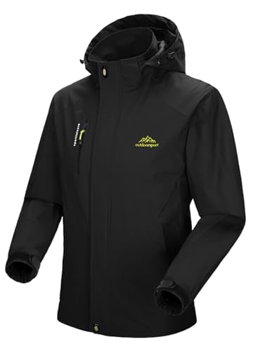 YSENTO Herren Regenjacke Wasserdicht Atmungsaktiv Funktionsjacke Outdoor Windbreaker Wanderjacke Softshelljacken Mäntel mit Kapuze(Schwarz,L) von YSENTO