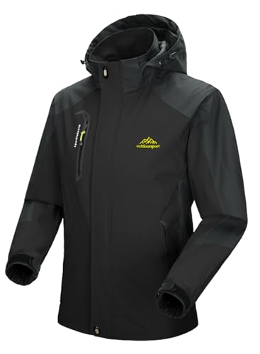 YSENTO Herren Regenjacke Wasserdicht Atmungsaktiv Funktionsjacke Outdoor Windbreaker Wanderjacke Softshelljacken Mäntel mit Kapuze(01Schwarz,2XL) von YSENTO