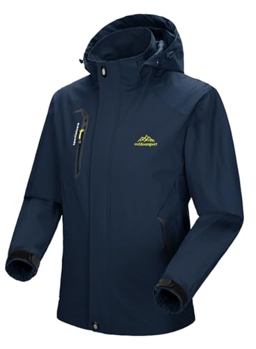 YSENTO Herren Regenjacke Wasserdicht Atmungsaktiv Funktionsjacke Outdoor Windbreaker Wanderjacke Softshelljacken Mäntel mit Kapuze(Marine,XL1) von YSENTO