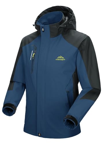 YSENTO Herren Regenjacke wasserdichte Outdoor Atmungsaktive Wandern Funktionelle Softshell Winddichte Regenjacke mit Abnehmbarer Kapuze(Dunkelblau,XL1) von YSENTO