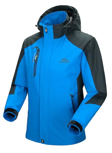 YSENTO Herren Regenjacke wasserdichte Outdoor Atmungsaktive Wandern Funktionelle Softshell Winddichte Regenjacke mit Abnehmbarer Kapuze(Blau,L) von YSENTO