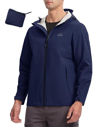 YSENTO Herren Regenjacke wasserdichte Outdoorjacke Atmungsaktive Wanderjacke Übergangsjacke Funktionsjacke Packbare Windjacke(Marine,L) von YSENTO