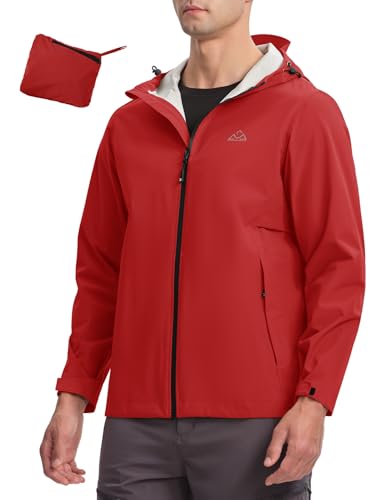 YSENTO Herren Regenjacke wasserdichte Outdoorjacke Atmungsaktive Wanderjacke Übergangsjacke Funktionsjacke Packbare Windjacke(Rot,2XL) von YSENTO