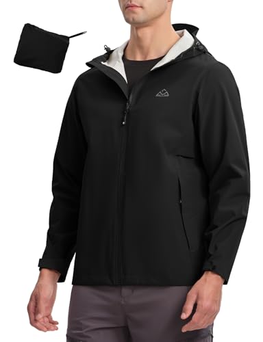YSENTO Herren Regenjacke wasserdichte Outdoorjacke Atmungsaktive Wanderjacke Übergangsjacke Funktionsjacke Packbare Windjacke(Schwarz,L) von YSENTO