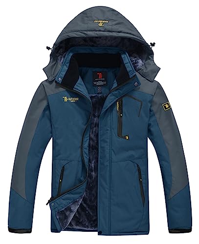 YSENTO Herren Skijacke Winterjacke Softshelljack Wasserdicht Warm Gefüttert Outdoor Funktionsjacke mit Abnehmbarer Kapuze(02 Blau,2XL) von YSENTO