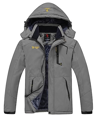 YSENTO Herren Skijacke Winterjacke Softshelljack Wasserdicht Warm Gefüttert Outdoor Funktionsjacke mit Abnehmbarer Kapuze(02 Grau,2XL) von YSENTO