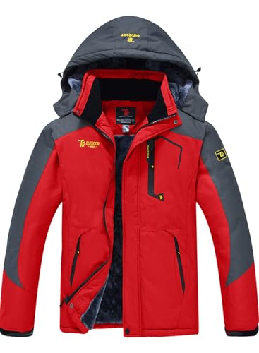 YSENTO Herren Skijacke Winterjacke Softshelljack Wasserdicht Warm Gefüttert Outdoor Funktionsjacke mit Abnehmbarer Kapuze(Rot,L) von YSENTO