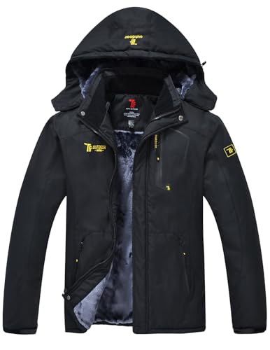 YSENTO Herren Skijacke Winterjacke Softshelljack Wasserdicht Warm Gefüttert Outdoor Funktionsjacke mit Abnehmbarer Kapuze(Schwarz,2XL) von YSENTO