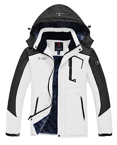 YSENTO Herren Skijacke Winterjacke Softshelljack Wasserdicht Warm Gefüttert Outdoor Funktionsjacke mit Abnehmbarer Kapuze(Weiß,M1) von YSENTO