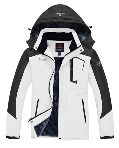 YSENTO Herren Skijacke Winterjacke Softshelljack Wasserdicht Warm Gefüttert Outdoor Funktionsjacke mit Abnehmbarer Kapuze(Weiß,XL) von YSENTO