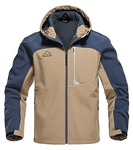 YSENTO Herren Softshelljacke Outdoor Fleecejacke Winter Windbreaker Funktionsjacke Gefüttert Übergangsjacke Wanderjacken mit Kapuze(Khaki,S) von YSENTO