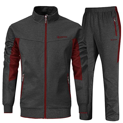 YSENTO Herren Trainingsanzüge Outfits Set 2 Stück Jogginganzüge Warm Up Sweatsuits Track Suits Sets, 2-dunkelgrau+rot, 4X-Large von YSENTO