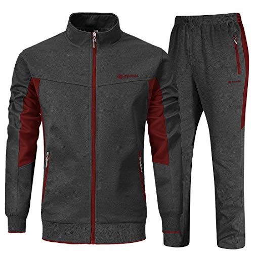 YSENTO Trainingsanzüge für Herren, 2-teiliges Set, Jogginganzüge, Aufwärmen, Sweatanzüge, Trainingsanzüge, 2-Dunkelgrau + Rot, X-Large von YSENTO