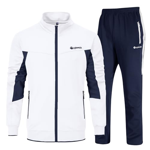 YSENTO Herren Trainingsanzüge Outfits Set 2 Stück Jogginganzüge Warm Up Sweatsuits Track Suits Sets, 2-weiß und blau, X-Large von YSENTO