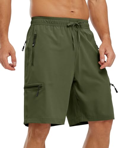YSENTO Herren Wanderhose Kurz Sommer Outdoorhose Trekkinghose Schnelltrocknend Leichte Kurz Hose Stretch Cargo Bermuda Shorts mit Multi Taschen(Armeegrün,M) von YSENTO