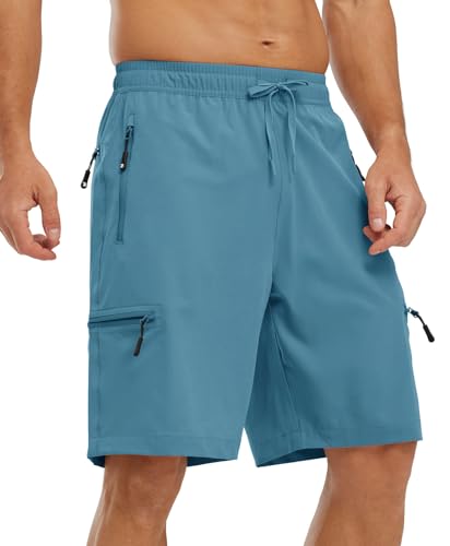 YSENTO Herren Wanderhose Kurz Sommer Outdoorhose Trekkinghose Schnelltrocknend Leichte Kurz Hose Stretch Cargo Bermuda Shorts mit Multi Taschen(GrauBlau,S) von YSENTO