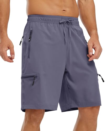 YSENTO Herren Wanderhose Kurz Sommer Outdoorhose Trekkinghose Schnelltrocknend Leichte Kurz Hose Stretch Cargo Bermuda Shorts mit Multi Taschen(Graulila,L) von YSENTO