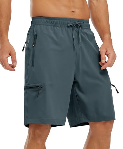 YSENTO Herren Wanderhose Kurz Sommer Outdoorhose Trekkinghose Schnelltrocknend Leichte Kurz Hose Stretch Cargo Bermuda Shorts mit Multi Taschen(Kaltgrau,L) von YSENTO