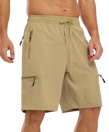 YSENTO Herren Wanderhose Kurz Sommer Outdoorhose Trekkinghose Schnelltrocknend Leichte Kurz Hose Stretch Cargo Bermuda Shorts mit Multi Taschen(Khaki,M) von YSENTO