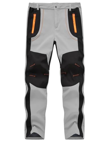YSENTO Herren Wanderhose Outdoorhose Wasserdicht Softshellhose Winddicht Warm Gefüttert Skihose Snowboardhose Winter Trekkinghose(Hellgrau,L) von YSENTO