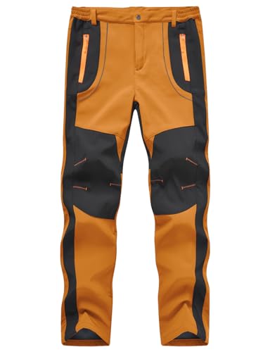 YSENTO Herren Wanderhose Outdoorhose Wasserdicht Softshellhose Winddicht Warm Gefüttert Skihose Snowboardhose Winter Trekkinghose(Orange,2XL) von YSENTO