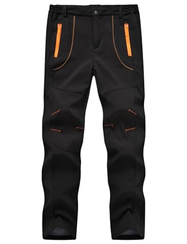 YSENTO Herren Wanderhose Outdoorhose Wasserdicht Softshellhose Winddicht Warm Gefüttert Skihose Snowboardhose Winter Trekkinghose(Schwarz,2XL) von YSENTO