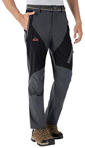 YSENTO Herren Wanderhose Wasserdicht Outdoorhose Schnelltrocknend Trekkinghose Leicht Camping Funktionshose mit Reißverschlusstaschen(Dunkelgrau,34) von YSENTO