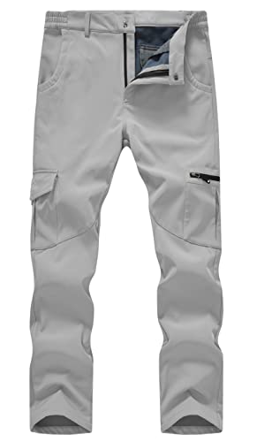 YSENTO Herren Wanderhose Wasserdicht Outdoorhose Softshellhose Winddicht Warm Gefüttert Skihose Snowboardhose Winter Trekkinghose(Hellgrau,36) von YSENTO