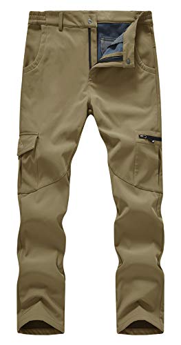 YSENTO Herren Wanderhose Wasserdicht Outdoorhose Softshellhose Winddicht Warm Gefüttert Skihose Snowboardhose Winter Trekkinghose(Khaki,30) von YSENTO