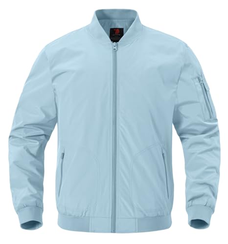 YSENTO Herren Windbreaker Übergangsjacke Leichte Bomberjacke Militär Fliegerjacke Stehkragen Blouson mit Reißverschlusstaschen(Hellblau,2XL) von YSENTO