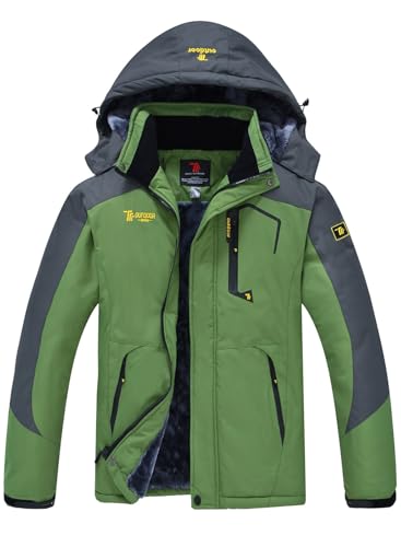 YSENTO Herren Winter Fleecejacke Warm Softshelljacke Wasserdicht Outdoor Skijacke verdickt Snowboardjacke(Grün,XL) von YSENTO