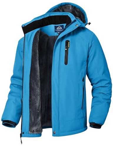 YSENTO Herren Winterjacke Wasserdichte Warme Fleece Gefüttert Outdoor Softshelljacke Atmungsaktiv Skijacke Snowboardjacke mit Kapuze(Blau,L) von YSENTO