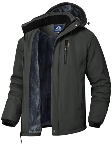 YSENTO Herren Winterjacke Wasserdichte Warme Fleece Gefüttert Outdoor Softshelljacke Atmungsaktiv Skijacke Snowboardjacke mit Kapuze(Dunkelgrau,M) von YSENTO